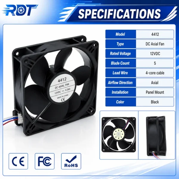 Axial Compact Fan, 12V, 4412FM, 120mm, 3.2W - view 2
