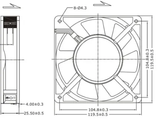 Axial Cooling Fan, 230V, 1225mm, PBT, 120x120x25mm - view 6