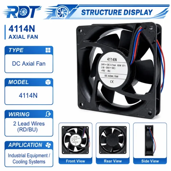Axial Cooling Fan, 4114N, 24V, 11W, 4400RPM - view 2