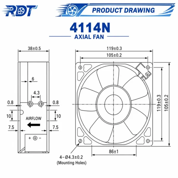 Axial Cooling Fan, 4114N, 24V, 11W, 4400RPM - view 3