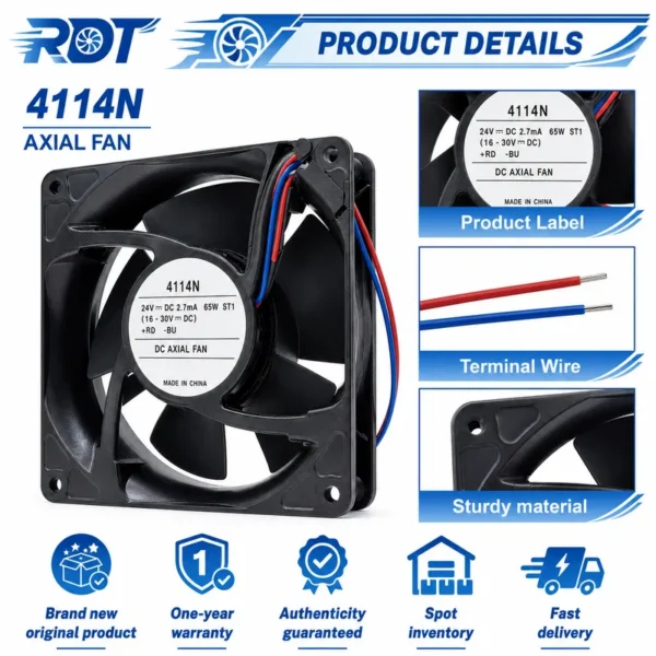 Axial Cooling Fan, 4114N, 24V, 11W, 4400RPM - view 5