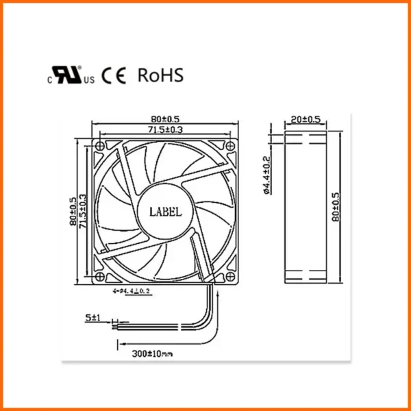 Axial Cooling Fan, 8020, Waterproof, Brushless, 12V - view 5