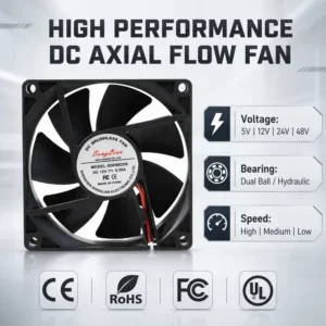 Axial Cooling Fan, 80x80x25mm, 8025, 12V, 24V