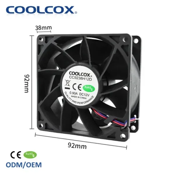 Axial Cooling Fan, 92x92x38mm, 12V, 24V