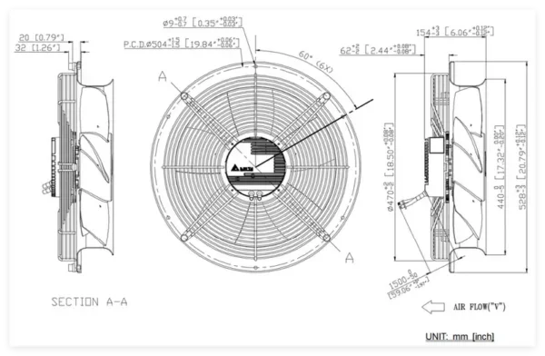 Axial Cooling Fan, GTW040FUC15E-M001, 230VAC, 420W, 3.00A - view 6