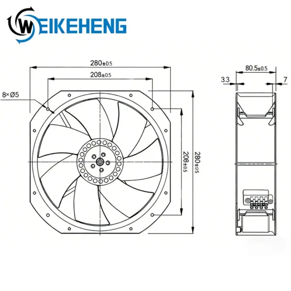 Axial Cooling Fan, W2E250-HL06-21, 220-240V, 0.51/0.66A, 28080 - view 3