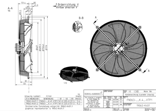 Axial Cooling Fan, ZIEHL-ABEGG, 230V, 50Hz, 860 - view 2