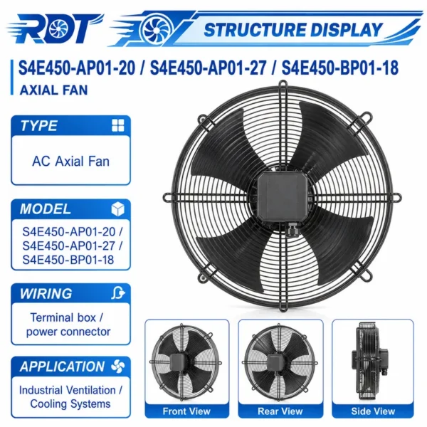 Axial Fan, 230V, 245/355W, 1400/1600RPM, 450mm - view 2