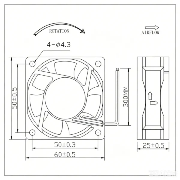 Axial Fan, 60x60x25mm, 220V, 4500RPM, Brushless - view 5