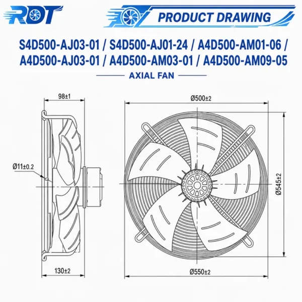 Axial Fan, A4D500-AM01-06, AJ03-01, AM03-01, 400V - view 3
