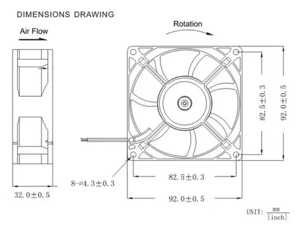 Axial Fan, DF92B12H, 5V/12V/24V/36V, IP68, Waterproof - view 6