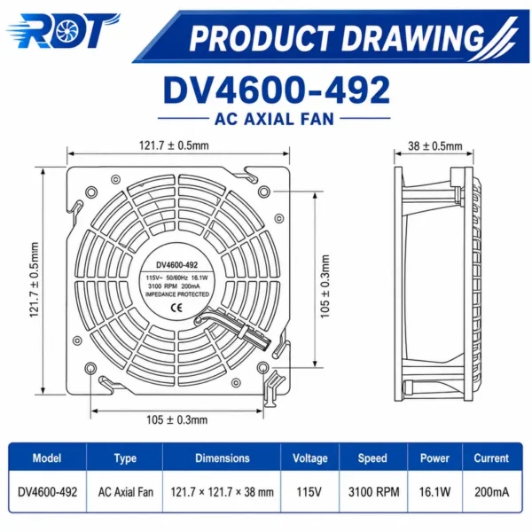 Axial Fan, DV4600-492, 115VAC, 120mm - view 3