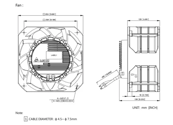 Axial Fan, GTW025FUC16, 250mm, 230V, 360W - view 3