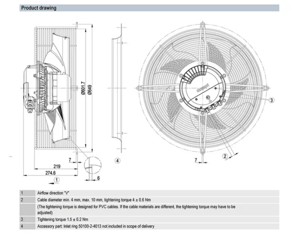 Axial Fan, S3G500-ZQ12-90, 500mm, 1870RPM, 7430CFM - view 3