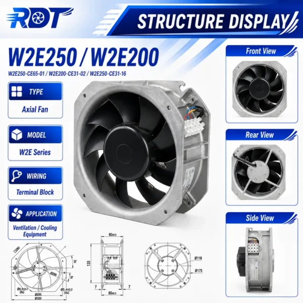 Axial Fan, W2E250-CE31-16, 230V, 250mm, 127W - view 3