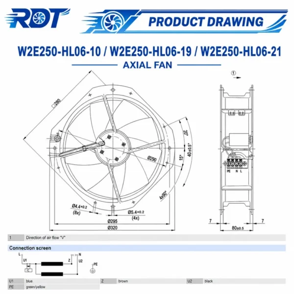 Axial Fan, W2E250-HL06-01, W2E250-HL06-19, W2E250-HL06-21 - view 3