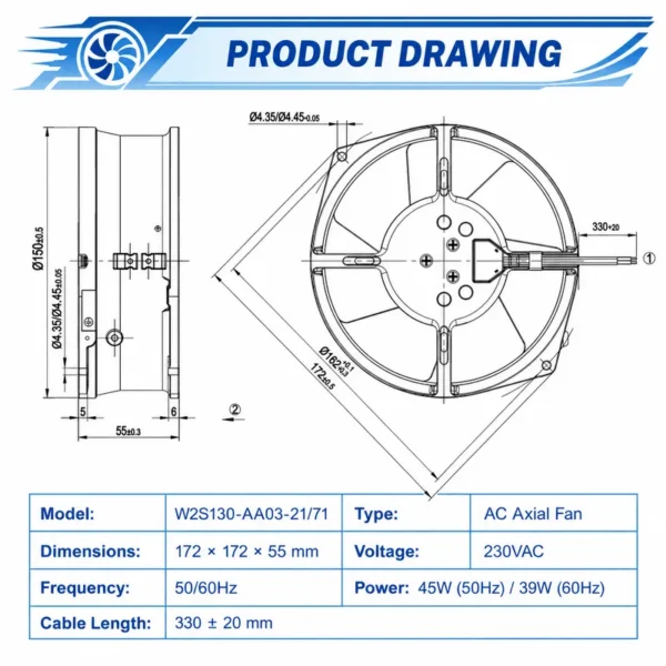 Axial Fan, W2S130-AA03-21/71, 230 V, Electric - view 3