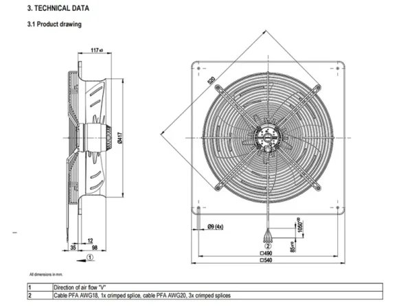 Axial Fan, W4D400-DP12-41, Stainless, Steel, HVAC - view 4