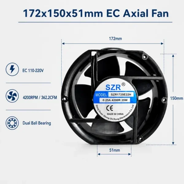 Axial Flow Cooling Fan, SZR1725, 110-220V, 4200RPM, Brushless