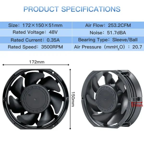 Axial Flow Fan, 172mm, Plastic, Waterproof, IP68 - view 2