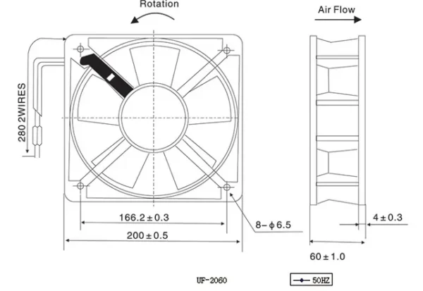 Axial Flow Fan, 20060, 200x200x60mm, 110V, 220V - view 4