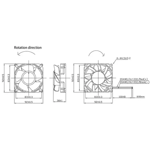 Axial Flow Fan, 24V/12V, 9238, 92x92x38mm, Brushless - view 5