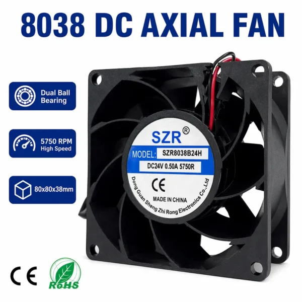 Axial Flow Fan, 8038, Brushless, 12/24/48V