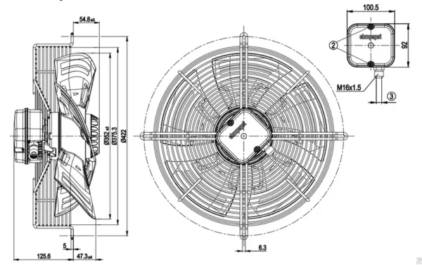 Axial Flow Fan, A4E350-AP06-33, S4E350-AP06-33, 230V, 350MM - view 3