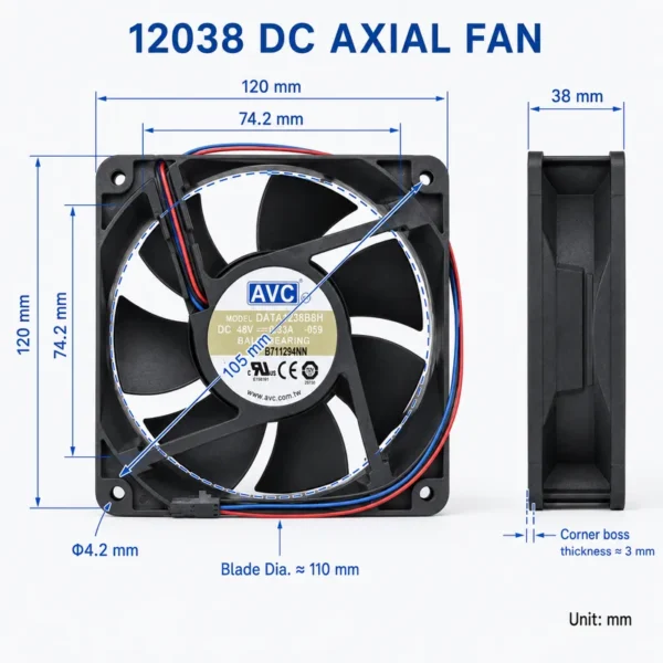 Axial Flow Fan, AVC, DATA1238B8H, 48V, 0.33A - view 3