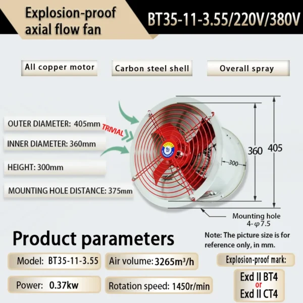 Axial Flow Fan, BT35-11-3.55, 1450RPM, Explosion-Proof - view 6