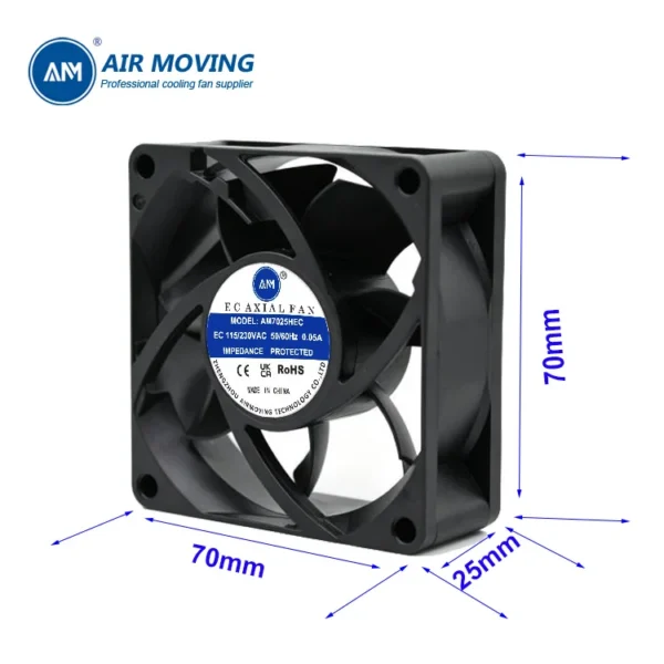 Axial Flow Fan, EC7025HEC, 70x70x25mm - view 2