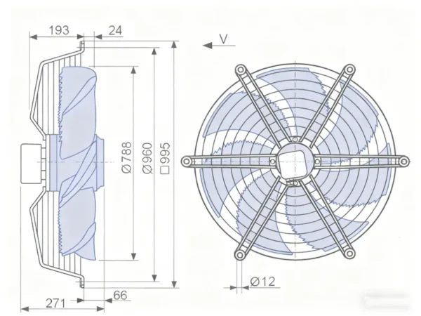 Axial Flow Fan, FN080-SDK.6N.V7P2, 4.1/2.2A, 400V, 860/620rpm - view 3