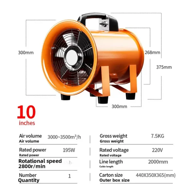 Axial Flow Fan, Portable, Aluminum, 3000rpm - view 6