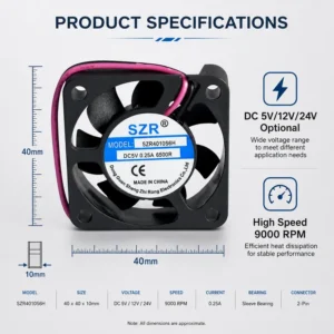 Axial Flow Fan, SZR4010, 40x40x10mm, Waterproof, PWM