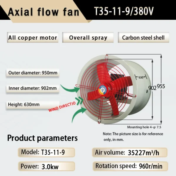Axial Flow Fan, T35-11-9, 3.0kW, Ducted, 380V - view 6