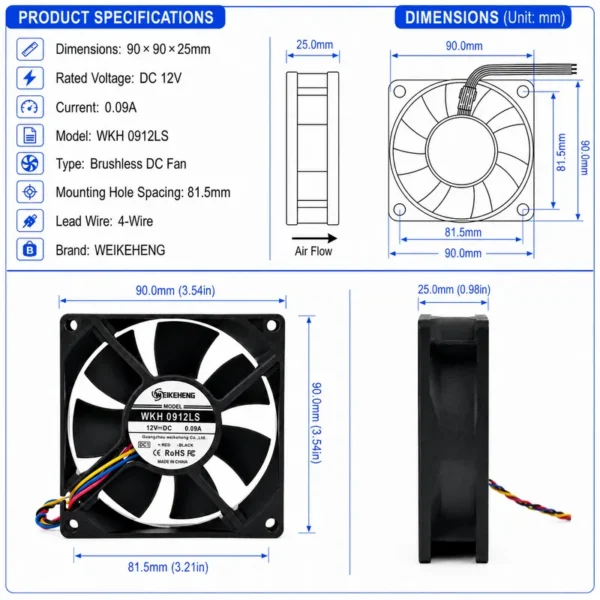 Axial Flow Fan, WKH, 0912LS, 12V, 24V - view 2