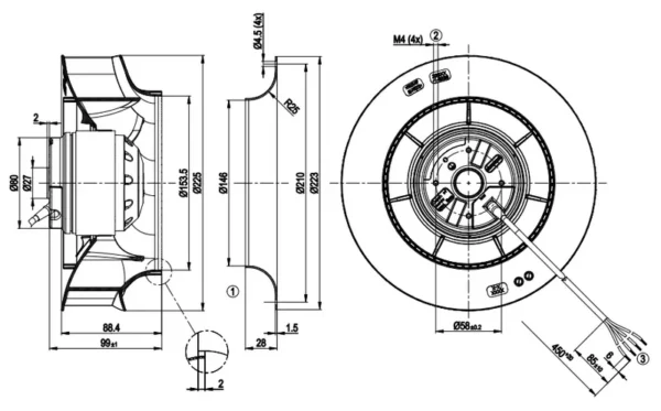 Backward Curved Motorized Impeller, R2E225-AK01-05, 220V, 60Hz - view 2