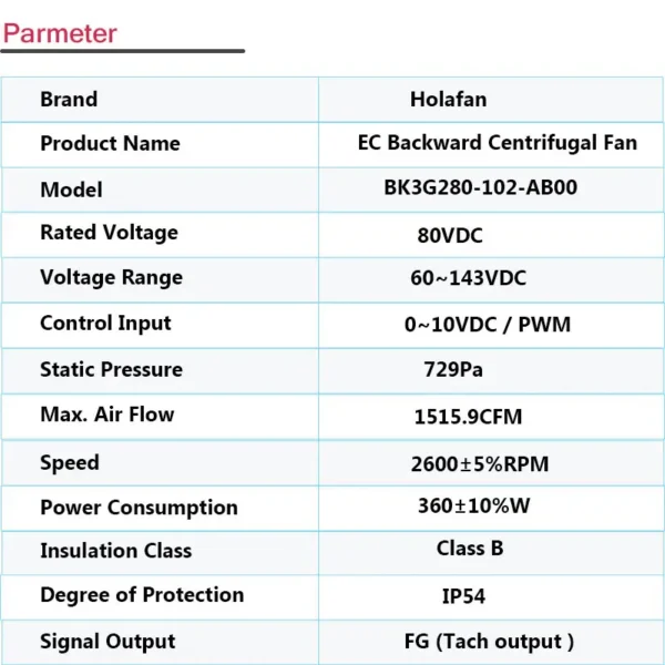 Backward Radial Hvav Fan, 280mm, 80VDC - view 6