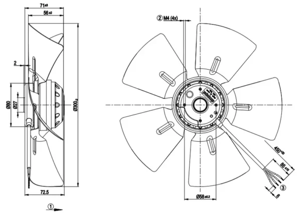 Ball Bearing, A4D300-AA04-02, 300mm, 68W, 230V - view 3