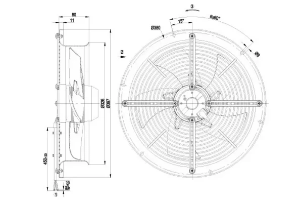 Ball Bearing, W2e300-cp02-30, 230v, 300mm, 2205cfm - view 3