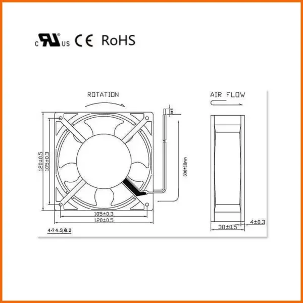 Ball Metal Axial Fan, 12038, 120mm, 38mm, 110V - view 6