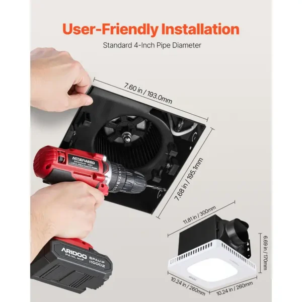 Bathroom Exhaust Fan, 130, CFM, LED, Ceiling - view 5
