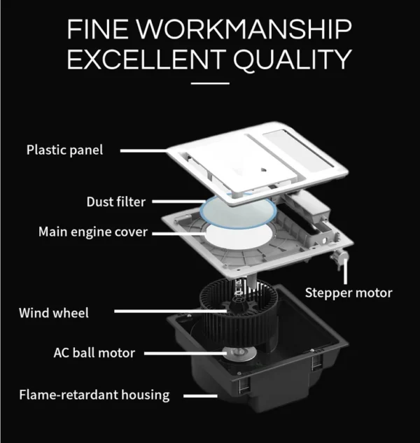 Bathroom Exhaust Fan, Ceiling, 220V, 3-Year - view 5