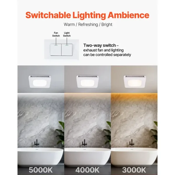 Bathroom Exhaust Fan, LED, CFM, Ceiling - view 3