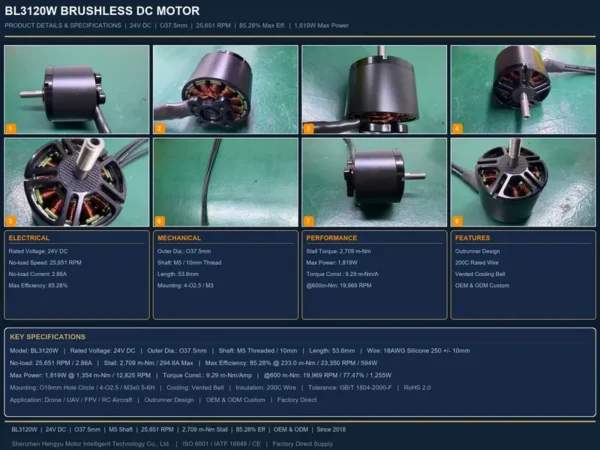 Bl3120w Outer Rotor Motor, 24V, IP54, 19969RPM, UAV - view 4