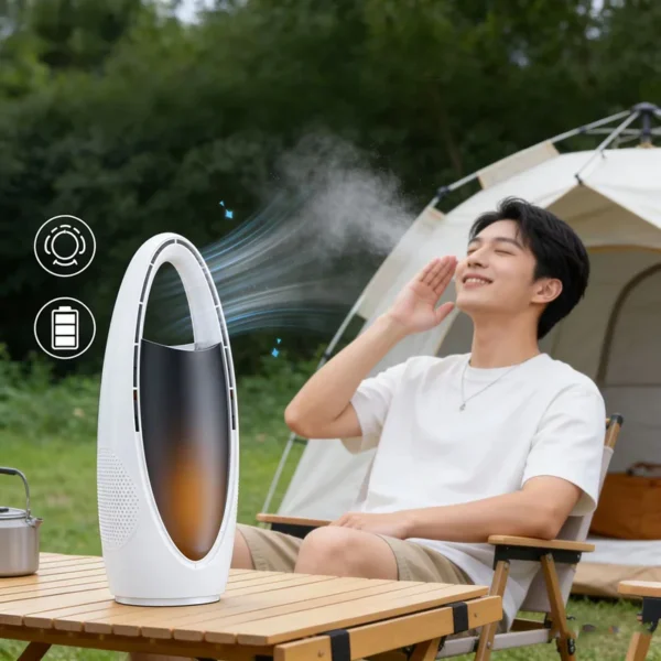 Bladeless Mini Desk Fan, Portable, Plastic - view 4