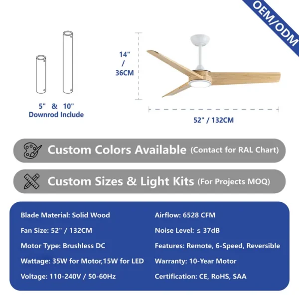 Blades Ceiling Fan, 35 W(0.05hp), Wood - view 2