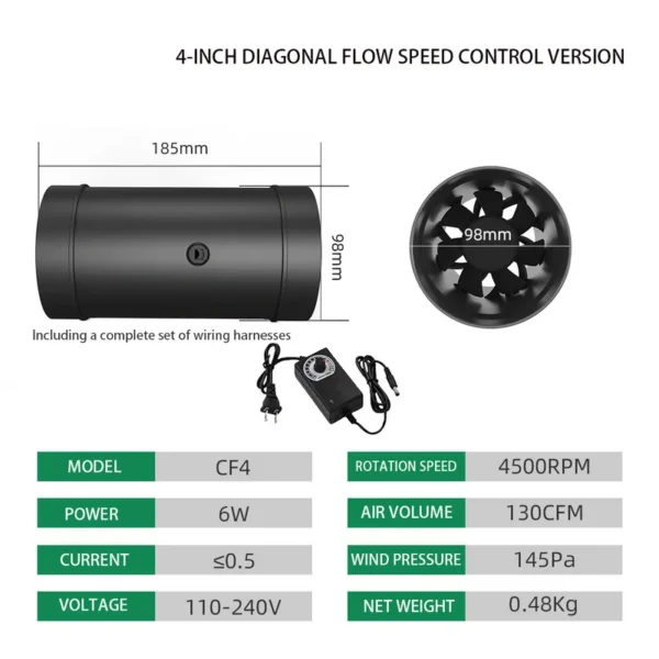 Boosting Diagonal Flow Fan, Inline, 100-240V, 68 - view 5