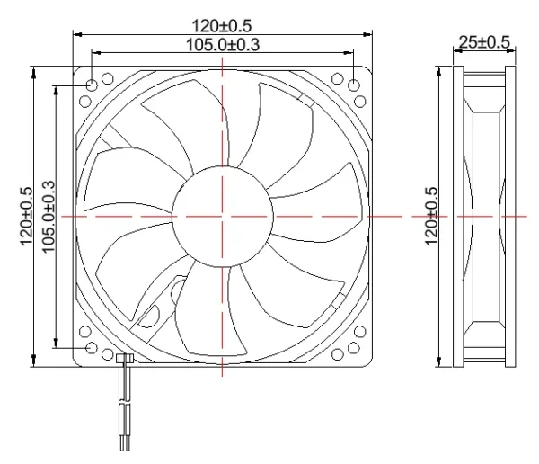 Brushless Axial Cooling Fan, 120x120x25mm, 1225, 12V, 24V - view 4