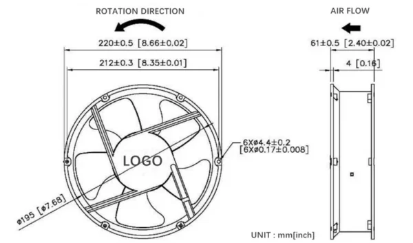 Brushless Axial Fan, 220x60mm, 12V, Solar, Roof - view 6